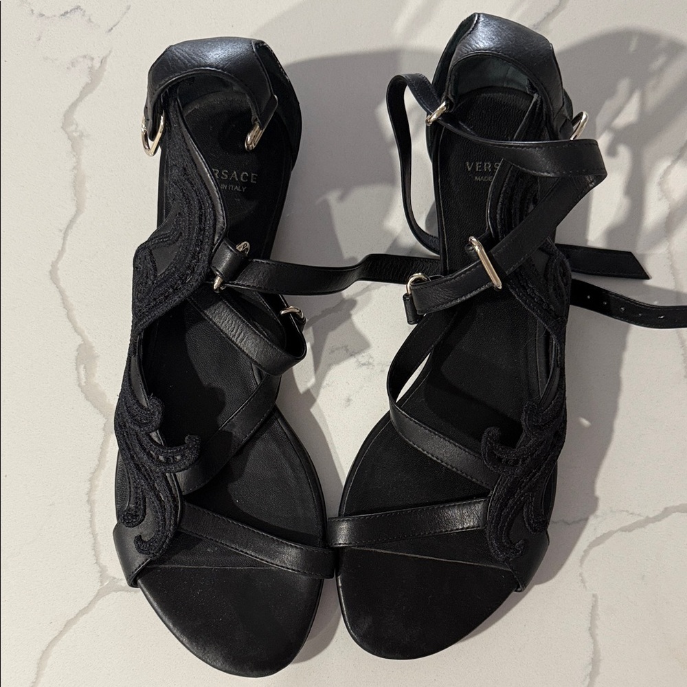 Versace Black Strappy Sandals